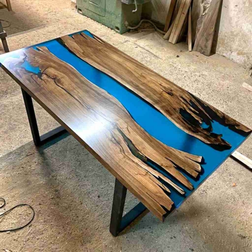 Table resine epoxy bleu