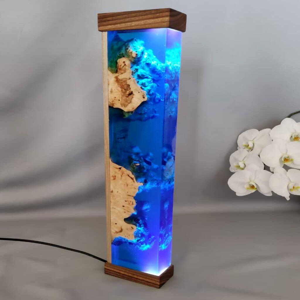 Lamp in epoxy resin. Unique decoration for the house.