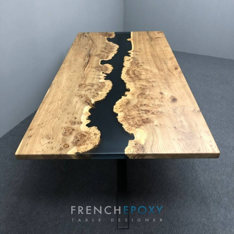 Table rivière en orme et résine Epoxy TMON35 FRENCHEPXY