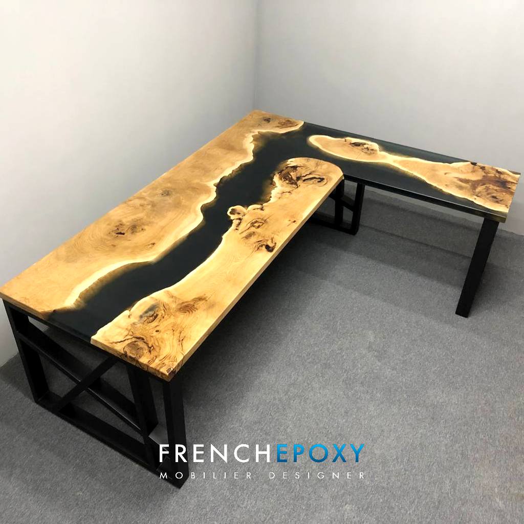 Table-Bureau en résine époxy et bois, bois de France – LA&KA Design