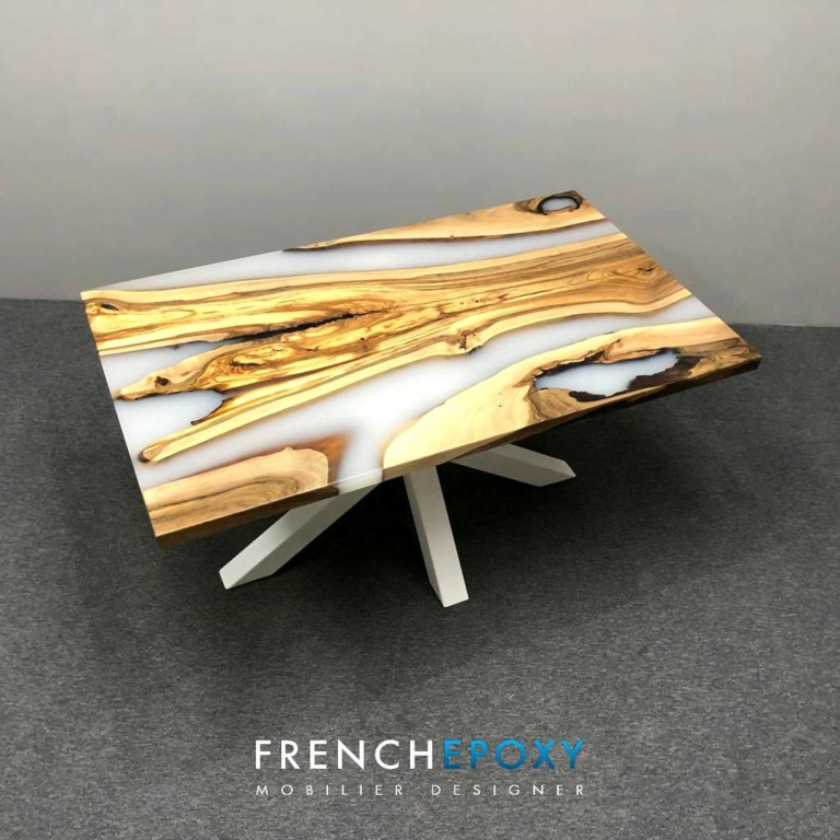 Walnut Table with white resin epoxyFrench Epoxy