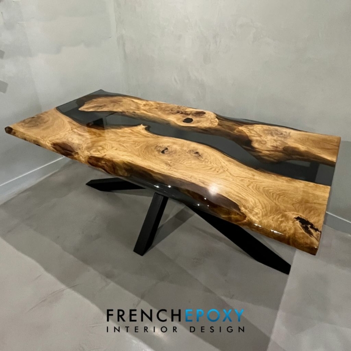 Table de repas Chêne epoxy gris – Image 2