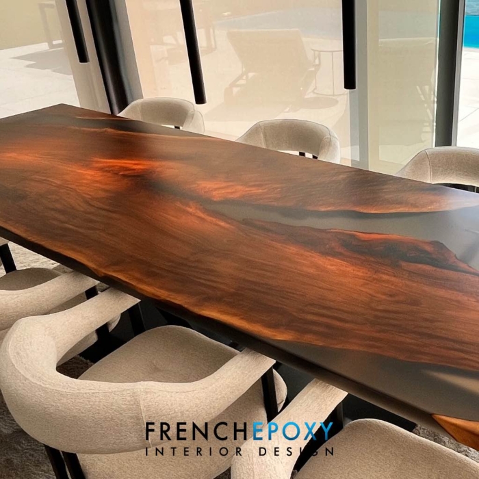 Table design en résine époxy et Noyer – Image 3