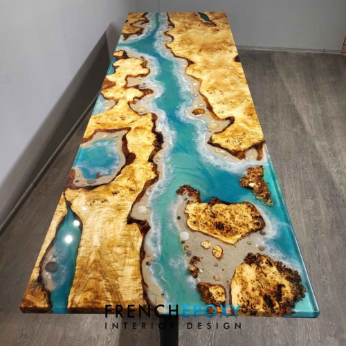 Table rivière époxy effet lagon en bois massif | Table sur mesure – French Epoxy